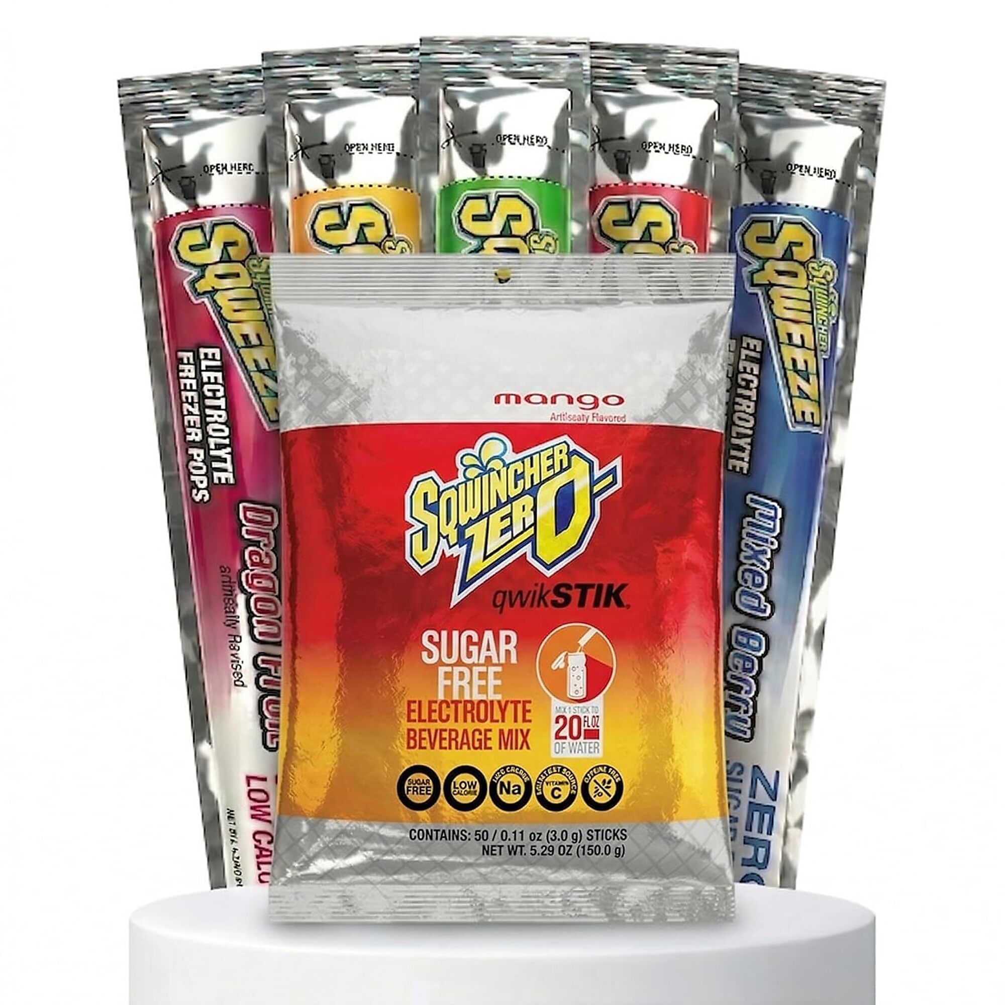 Sqwincher Bundle: Mango Zero Qwik Stik 50 Pack and Sqweeze Sugar Free Freezer Pops 50 Count